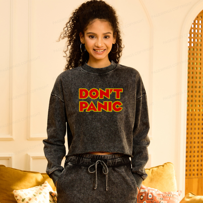 Pagewings Don't Panic Women Washed Crop Sweatshirt