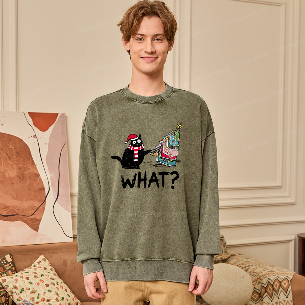 Pagewings Funny Cat Christmas Unisex Washed Sweatshirt