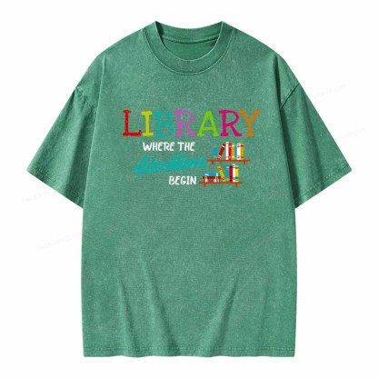 Pagewings Library Where The Adventure Begin Shirt Unisex Washed T-shirt