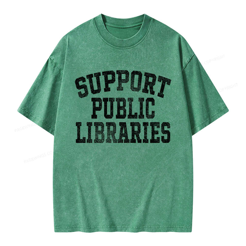 Pagewings Support Public Libraries Unisex Washed T-shirt