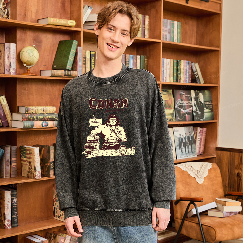 Pagewings Conan the Librarian Unisex Washed Sweatshirt