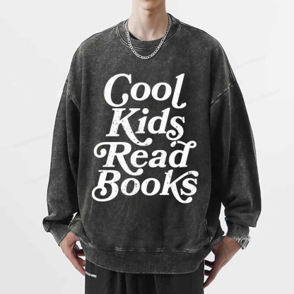 Pagewings Cool Kids Read Books Unisex Washed Sweatshirt
