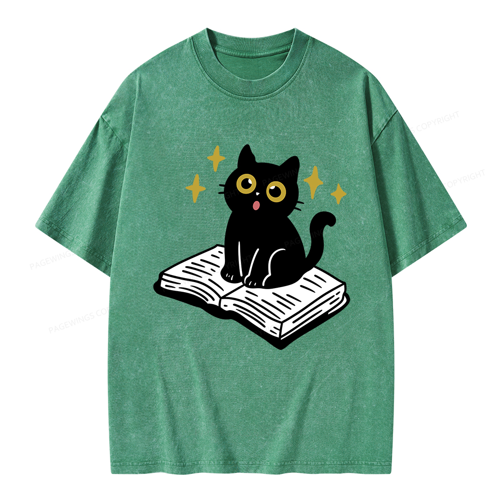 Pagewings Cat Book Unisex Washed T-shirt