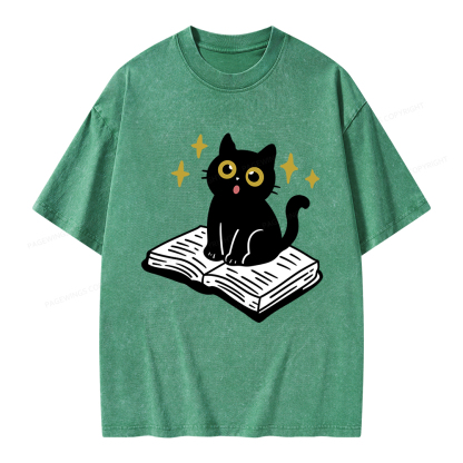 Pagewings Cat Book Unisex Washed T-shirt