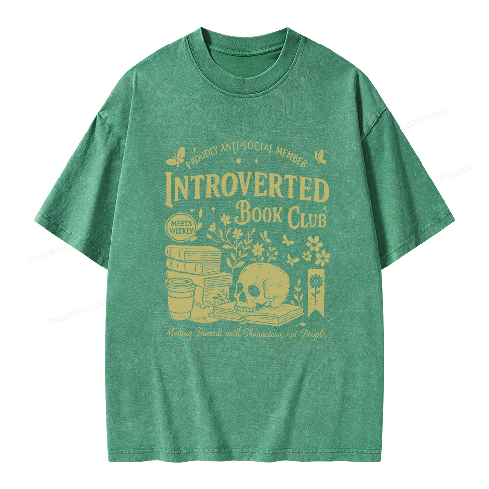 Pagewings Introverted Book Club Unisex Washed T-shirt