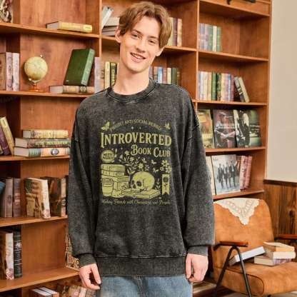 Pagewings Introverted Book Club Unisex Washed Sweatshirt