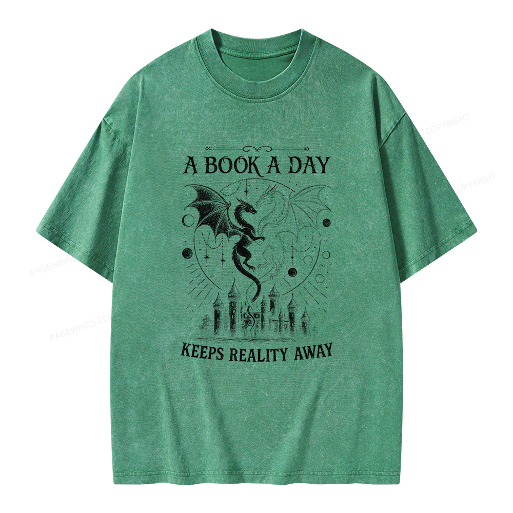 Pagewings A Book A Day Keeps Reality Away Unisex Washed T-shirt