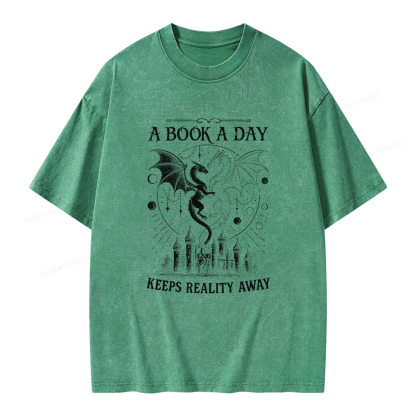Pagewings A Book A Day Keeps Reality Away Unisex Washed T-shirt