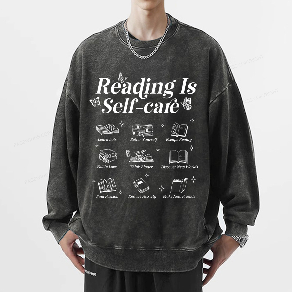 Pagewings Reading Is Self Care Unisex Washed Sweatshirt