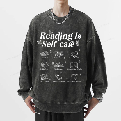Pagewings Reading Is Self Care Unisex Washed Sweatshirt