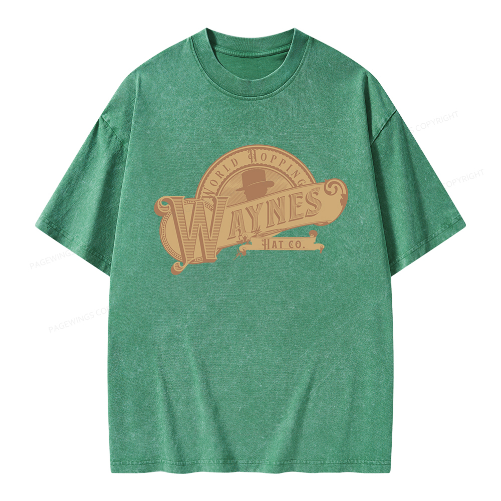 Pagewings World Hopping Waynes Hat Co Unisex Washed T-shirt