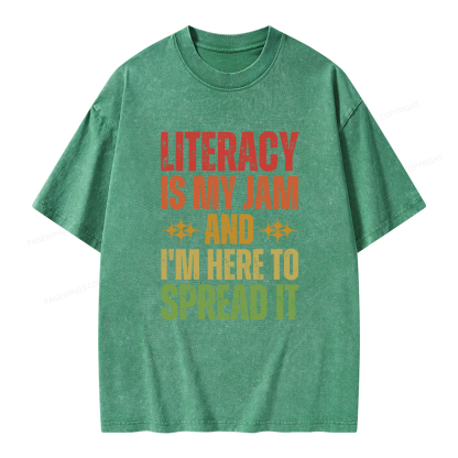 Pagewings Literacy Is My Jam And I'm Here To Spread It Unisex Washed T-shirt