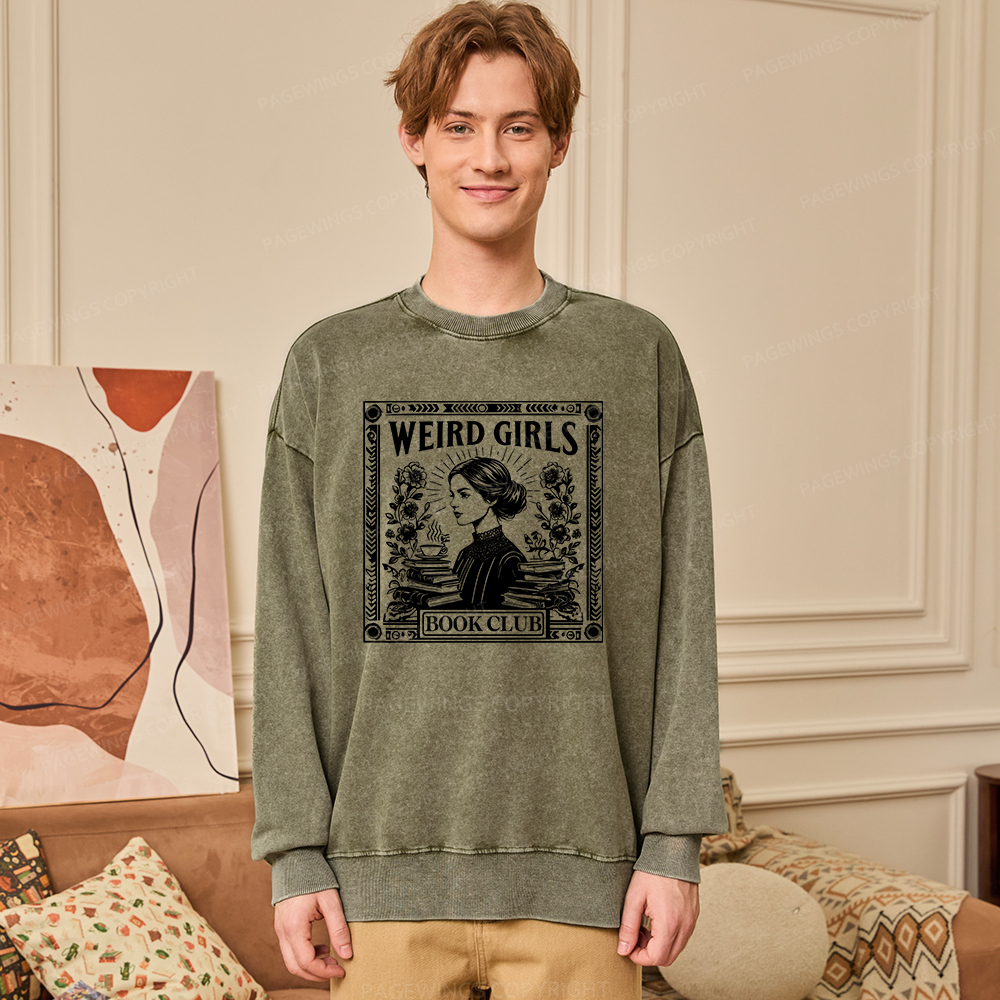 Pagewings Weird Girls Book Club Unisex Washed Sweatshirt