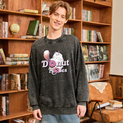 Pagewings Donut Cat Bookish Unisex Washed Sweatshirt