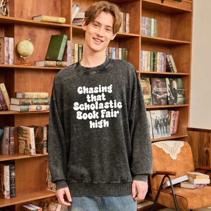 Pagewings Chasing That Scholastic Book Fair High Unisex Washed Sweatshirt