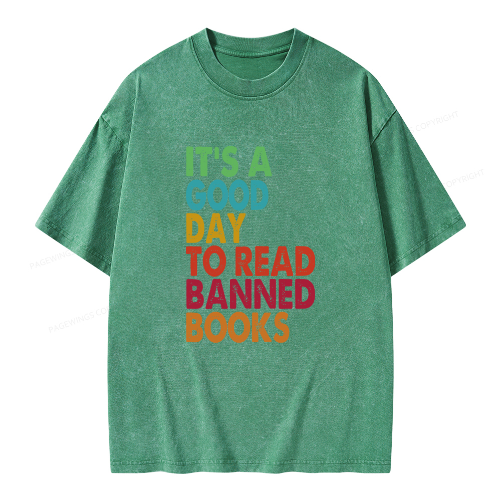 Pagewings It's A Good Day To Read Banned Books Unisex Washed T-shirt
