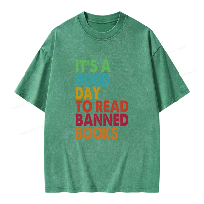 Pagewings It's A Good Day To Read Banned Books Unisex Washed T-shirt
