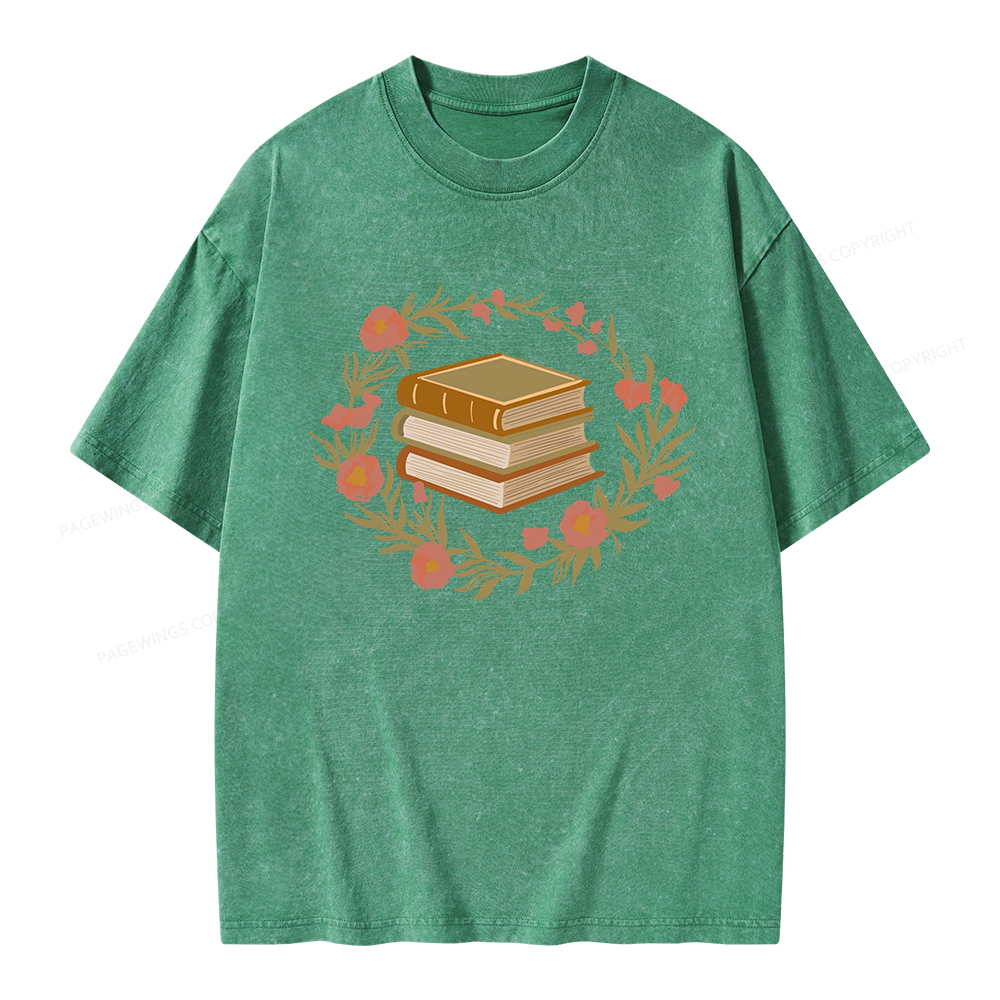 Pagewings Floral Book Lover Unisex Washed T-shirt
