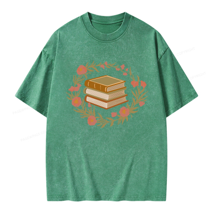 Pagewings Floral Book Lover Unisex Washed T-shirt