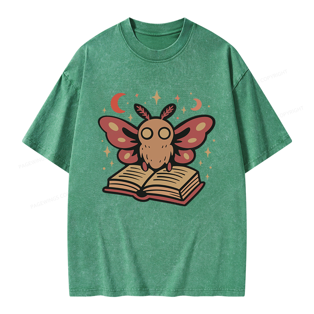 Pagewings Cute Bookish Moth Unisex Washed T-shirt