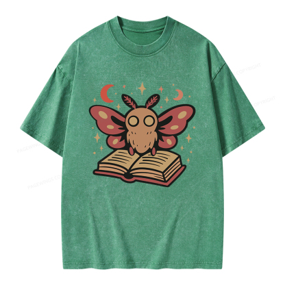 Pagewings Cute Bookish Moth Unisex Washed T-shirt