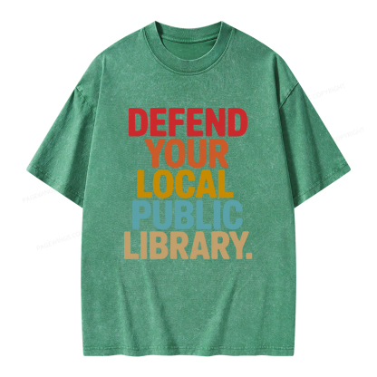 Pagewings Defend Your Local Public Library Unisex Washed T-shirt