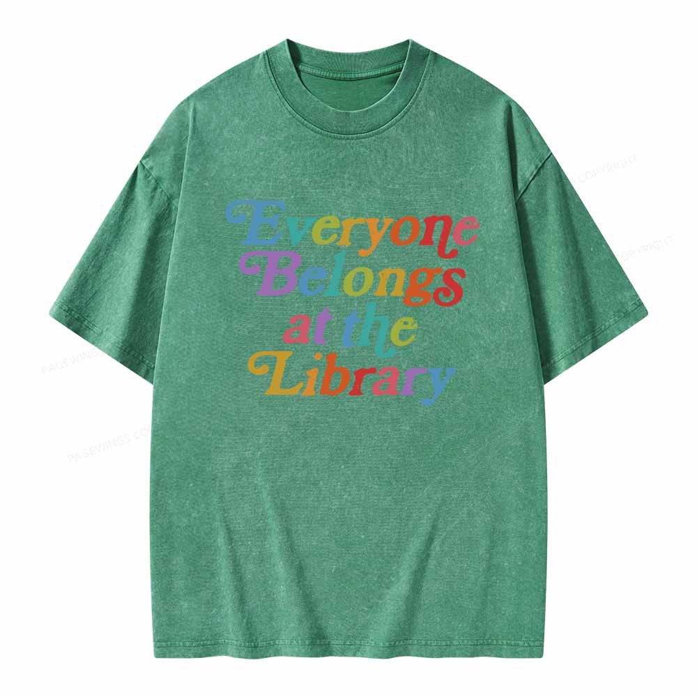 Pagewings Everyone belongs at the library Unisex Washed T-shirt