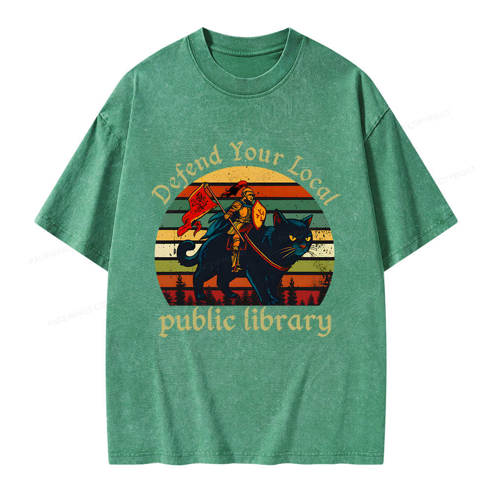 Pagewings Defend Your Local Public Library Unisex Washed T-shirt