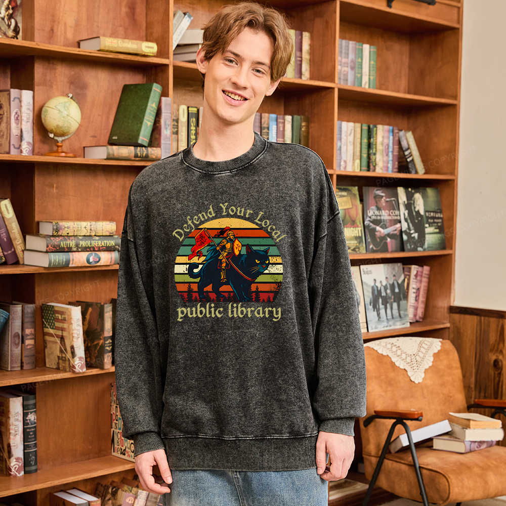 Pagewings Defend Your Local Public Library Unisex Washed Sweatshirt