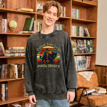 Pagewings Defend Your Local Public Library Unisex Washed Sweatshirt
