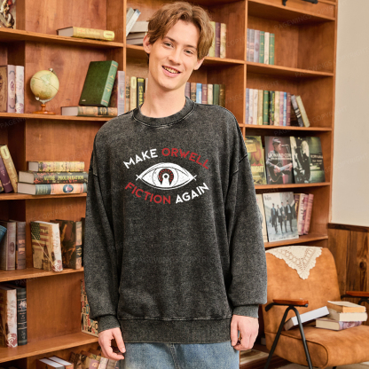 Pagewings Make Orwell Fiction Again Unisex Washed Sweatshirt