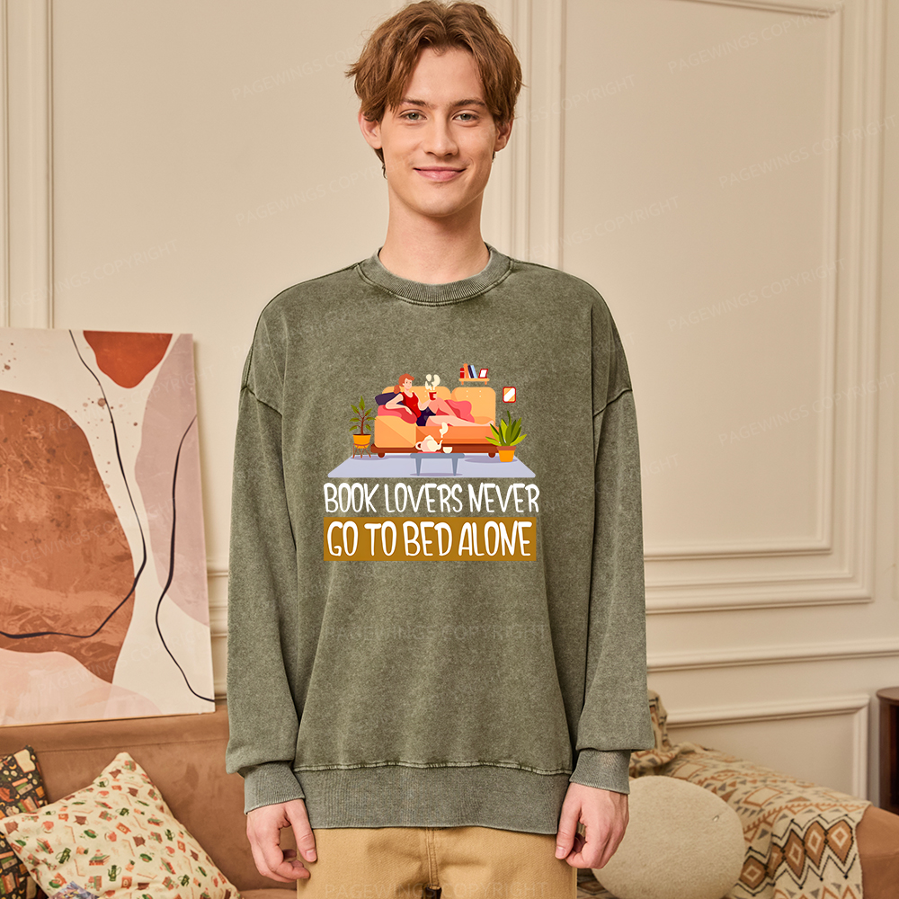 Pagewings Book Lovers Never Go To Bed Unisex Washed Sweatshirt
