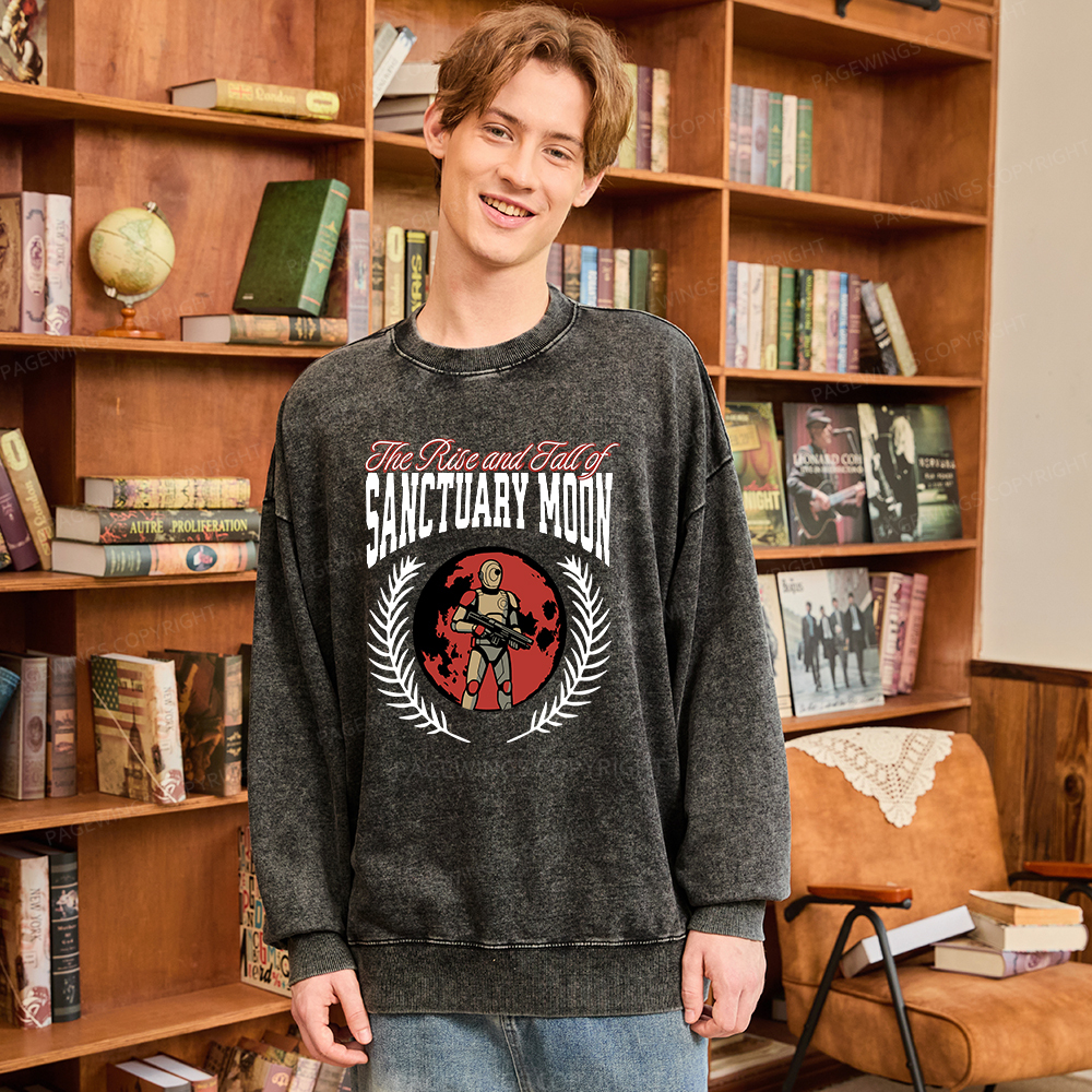 Pagewings The Rise and Fall of Sanctuary Moon Unisex Washed Sweatshirt