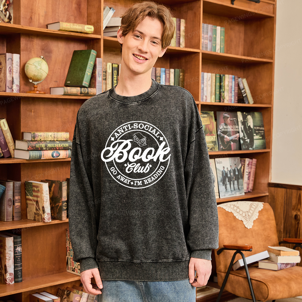 Pagewings Go Away I'm Reading Embroidery Unisex Washed Sweatshirt