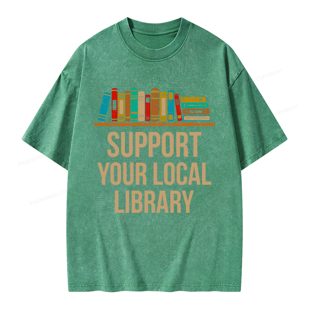 Pagewings Support Your Local Library Unisex Washed T-shirt