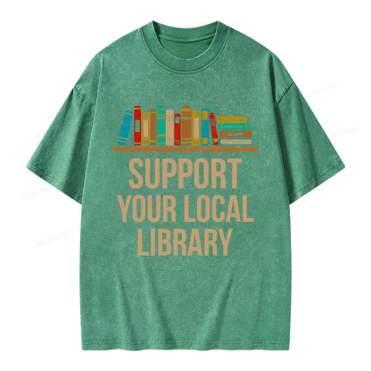 Pagewings Support Your Local Library Unisex Washed T-shirt
