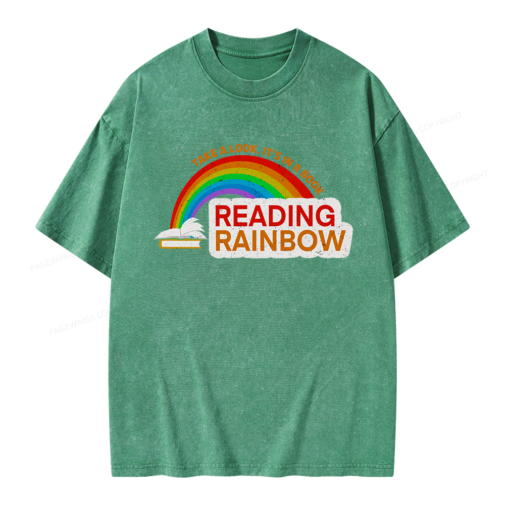 Pagewings Reading With Rainbow Unisex Washed T-shirt