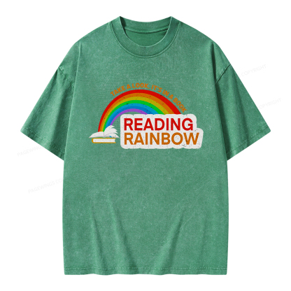 Pagewings Reading With Rainbow Unisex Washed T-shirt