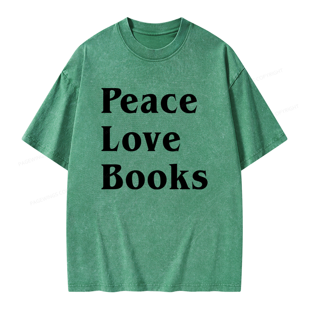 Pagewings Peace Love Books Unisex Washed T-shirt