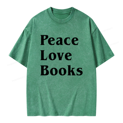 Pagewings Peace Love Books Unisex Washed T-shirt