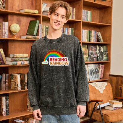 Pagewings Reading With Rainbow Unisex Washed Sweatshirt