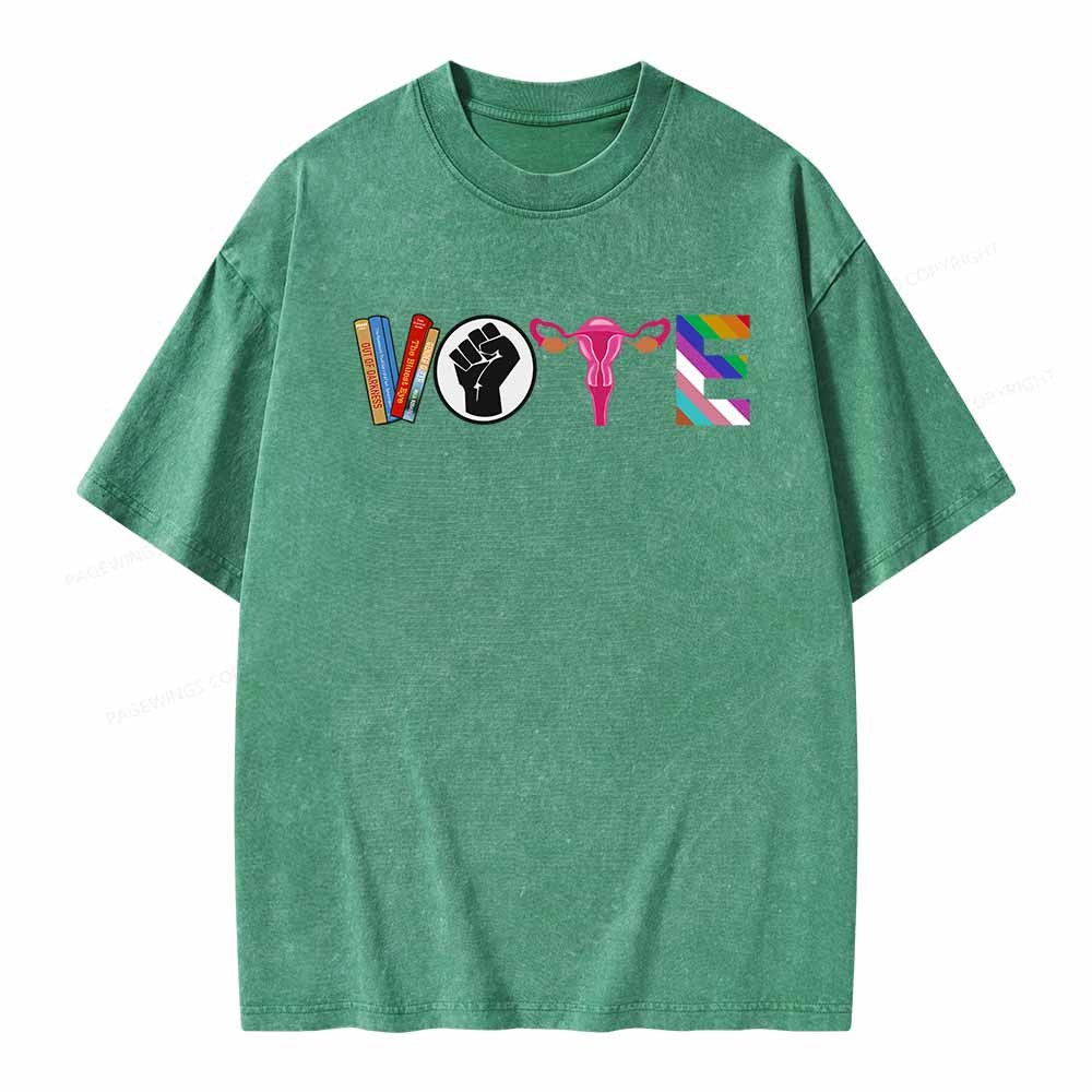Pagewings VOTE Banned Books T-Shirt Unisex Washed T-shirt