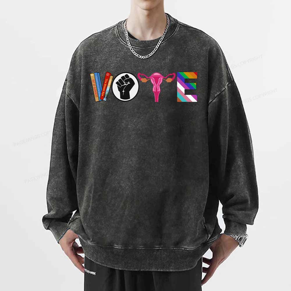 Pagewings VOTE Banned Books T-Shirt Unisex Washed Sweatshirt