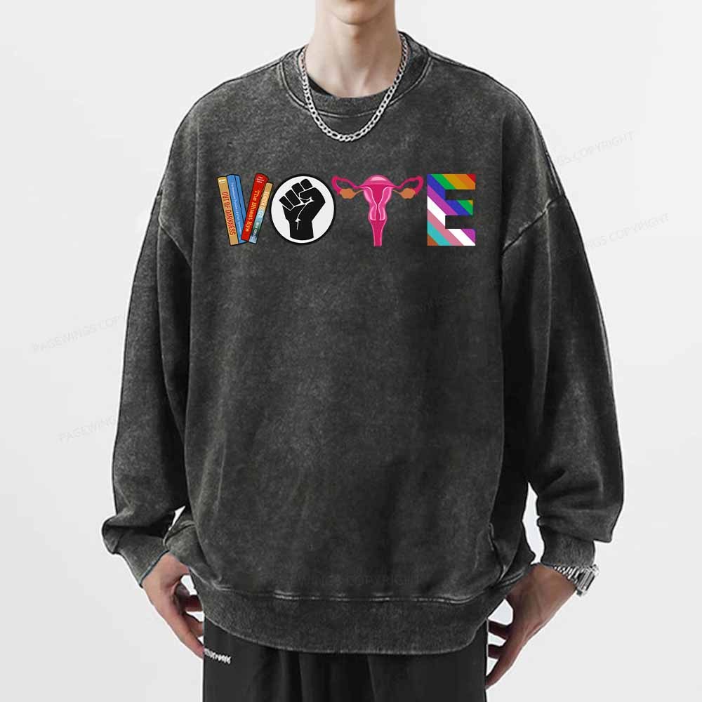 Pagewings VOTE Banned Books T-Shirt Unisex Washed Sweatshirt