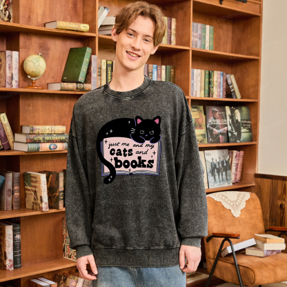 Pagewings Just me my Cats and Books Unisex Washed Sweatshirt