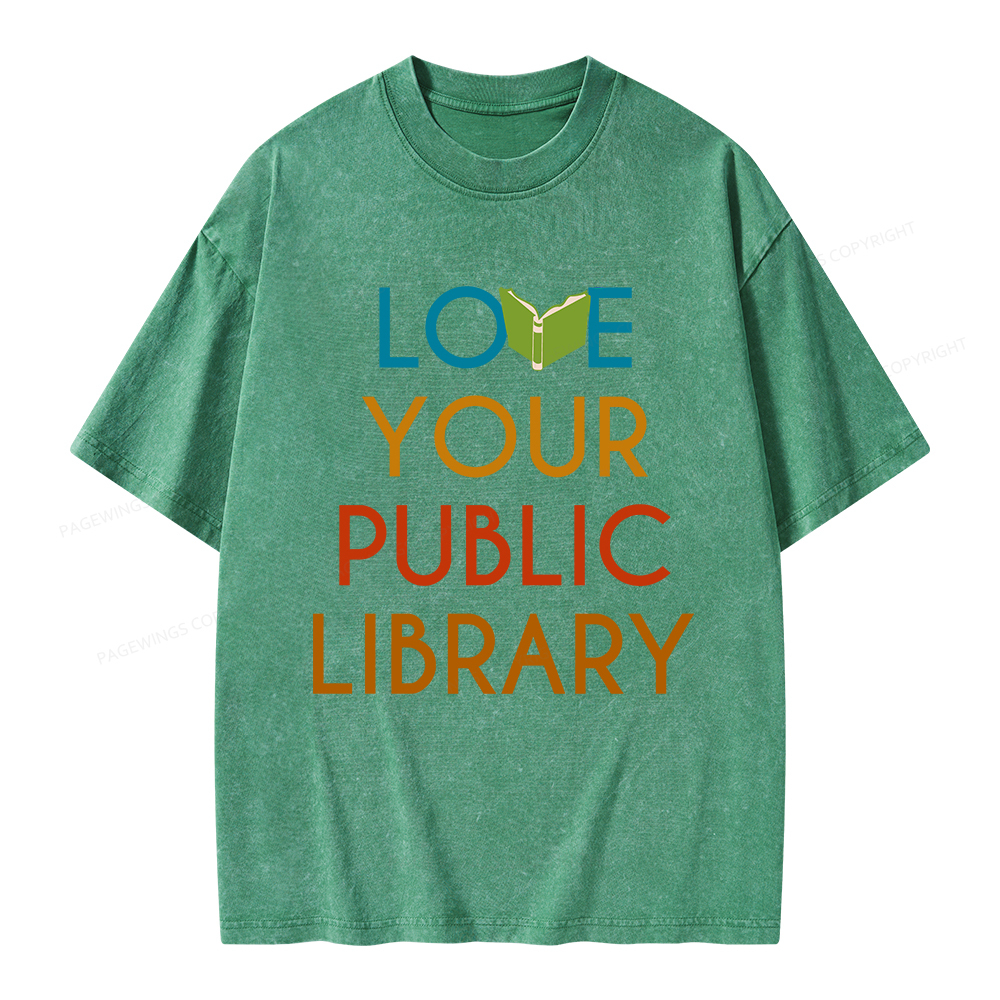 Pagewings Love Your Public Library Unisex Washed T-shirt