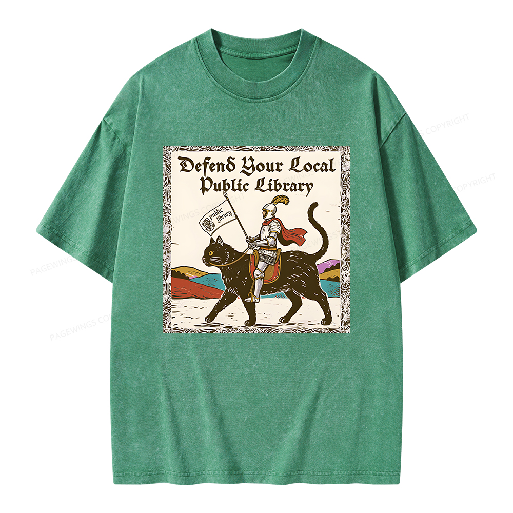 Pagewings Defend Your Local Public Library Unisex Washed T-shirt