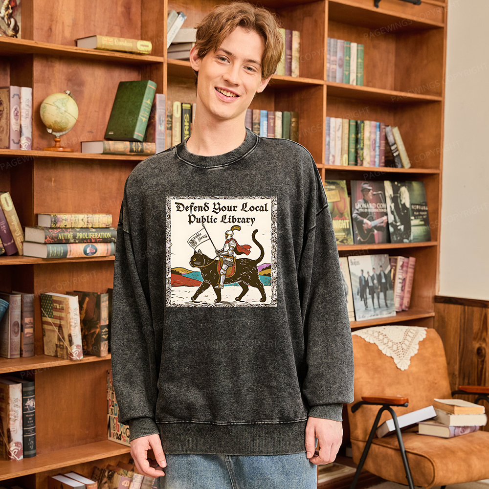 Pagewings Defend Your Local Public Library Unisex Washed Sweatshirt