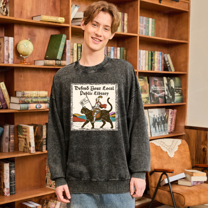 Pagewings Defend Your Local Public Library Unisex Washed Sweatshirt