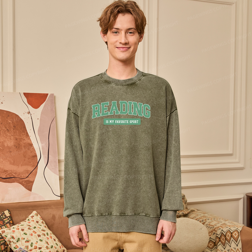 Pagewings Reading Is My Favorite Sport Unisex Washed Sweatshirt